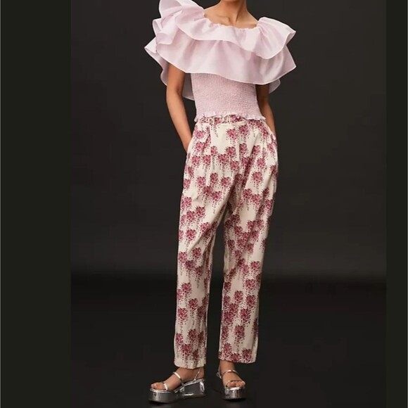 Stella Nova Sookie Silk Spandex Pleated Pants Lightweight Size 2 Pink Cream - Picture 1 of 13